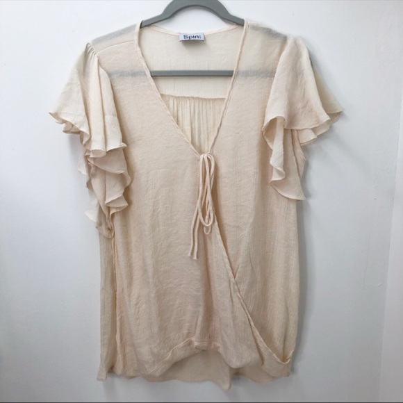 Spin USA Ruffled Semi Sheer Wrap Blouse Womens Size 1XL - Picture 1 of 7